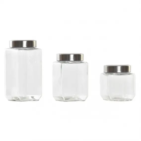 Set mit 3 Kanistern DKD Home Decor Glas Edelstahl 500 ml 750 ml 1L 3 Stcke