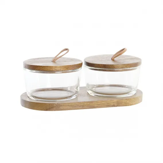 Set mit 2 Kanistern DKD Home Decor Glas Braun Durchsichtig Akazienholz 20,5 x 10,5 x 7 cm 240 ml