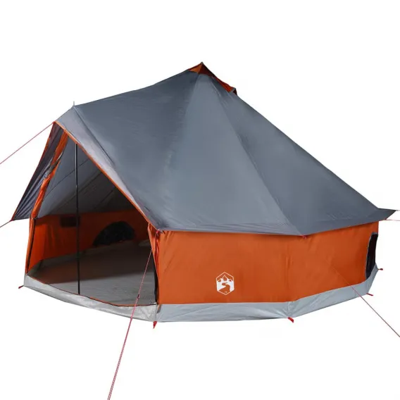 Zelt Campingzelt Tipi Familienzelt 6 Personen Grau und Orange Wasserdicht